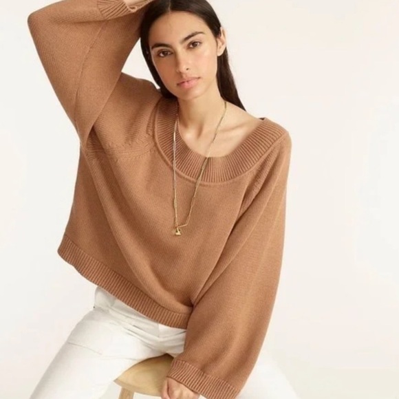 J.CREW Cotton Wide Sleeve Sweater Pullover Tan Top - Picture 2 of 8
